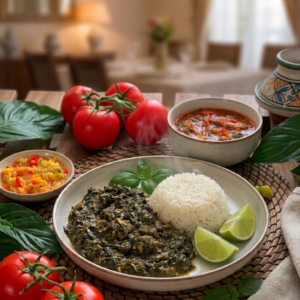 Madaba au Poisson – Riz Nature & Feuilles de Manioc Pilées
