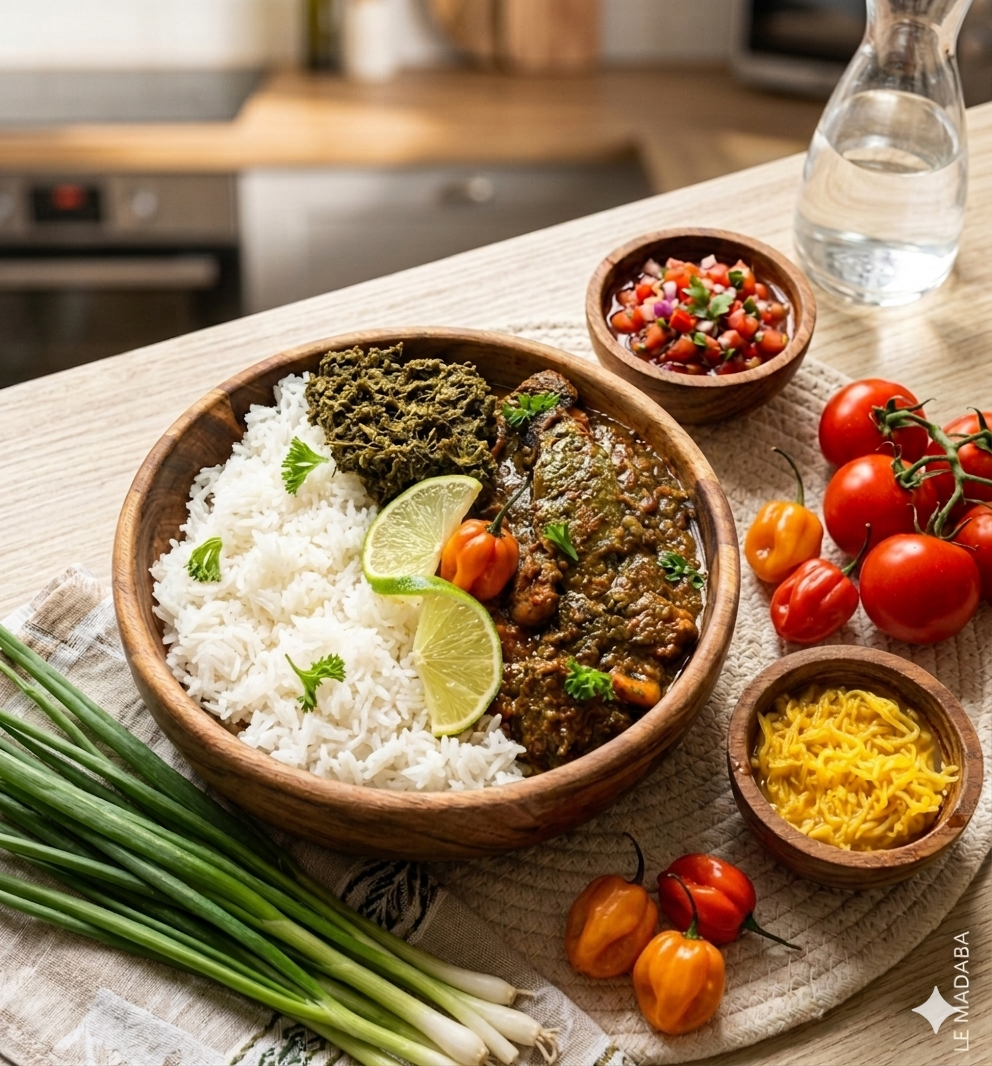 Madaba au Bœuf – Riz nature & Feuilles de Manioc Pilées